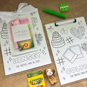Personalized Wedding Activity for Kids | Coloring Clipboard Favor | Ring Bearer Flower Girl Gift | Busy Bag for Reception | Activity Pack