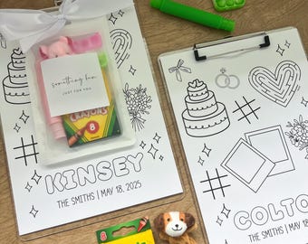 Personalized Wedding Kids Activity Pack with Clipboard and Coloring Sheet