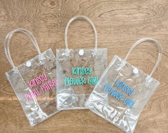 Personalized Flower Girl Bag | Mini Clear Tote with Custom Name & Title | Petal Patrol Gift | Wedding Day Purse for Kids