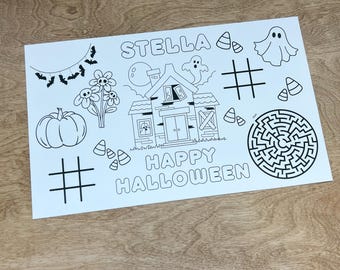 Personalized Halloween Coloring Placemat: Trick-or-Treat Activity
