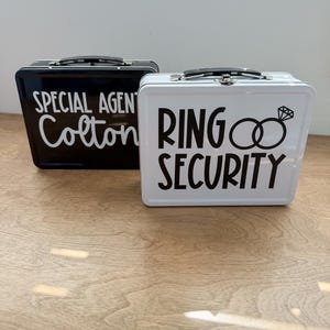 Personalized Ring Security Briefcase – Ring Bearer Ring Case  – Custom Tin Ring Box for Kids – Special Agent Ring Bearer Gift