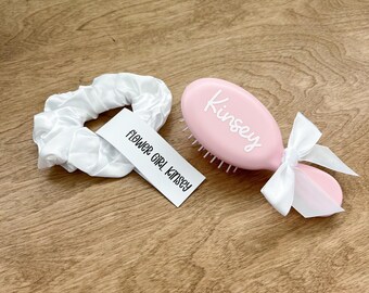 Personalized Flower Girl Gift Set: Mini Brush & Scrunchie