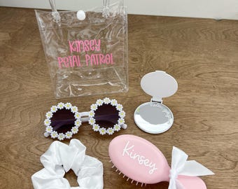 Personalized Flower Girl Gift Tote Bag: Sunglasses, Brush & Mirror