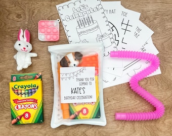 Birthday Activity Favor Bag | Kids Party Favor Pack | Pop It, Coloring Book & Crayons | Personalized Thank You Label