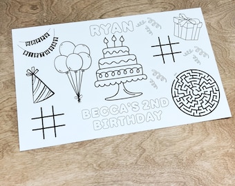 Personalized Birthday Coloring Placemat: Custom Kids' Party Activity