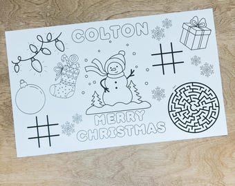 Personalized Christmas Coloring Placemat: Holiday Kids' Activity (8.5" x 14")