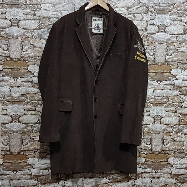 Vintage Scotch & Soda Corduroy lang coat jacket Blazer men brown size: XL/Retro Outwear Warm Jacket blazer