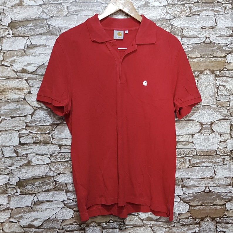 Vintage Retro Carhartt Polo Shirt Short Sleeve Men Red Size: - Etsy