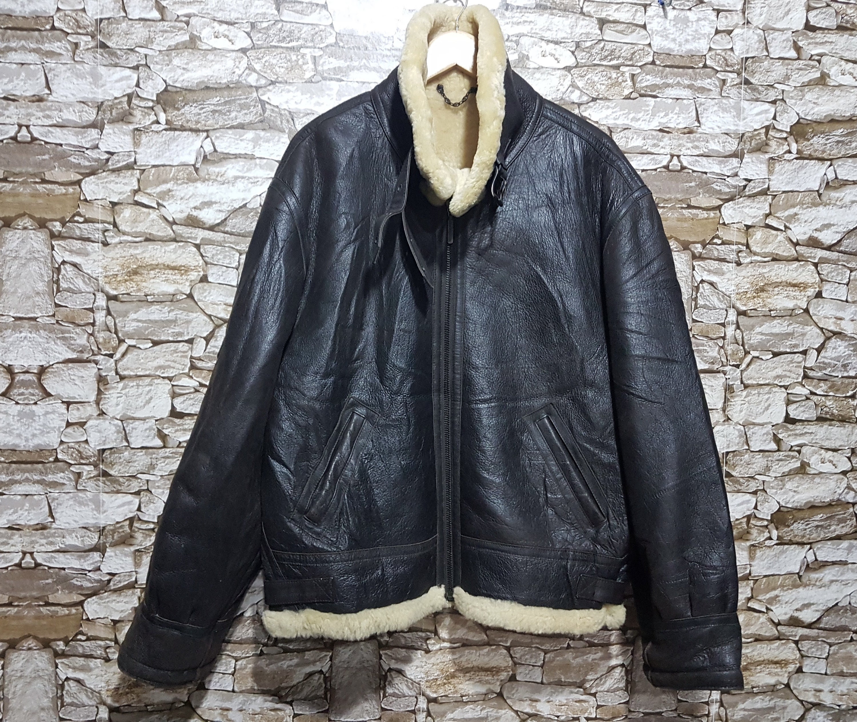 Vintage Chevignon Real Shearling Sheepskin Leather Jacket Men | Etsy