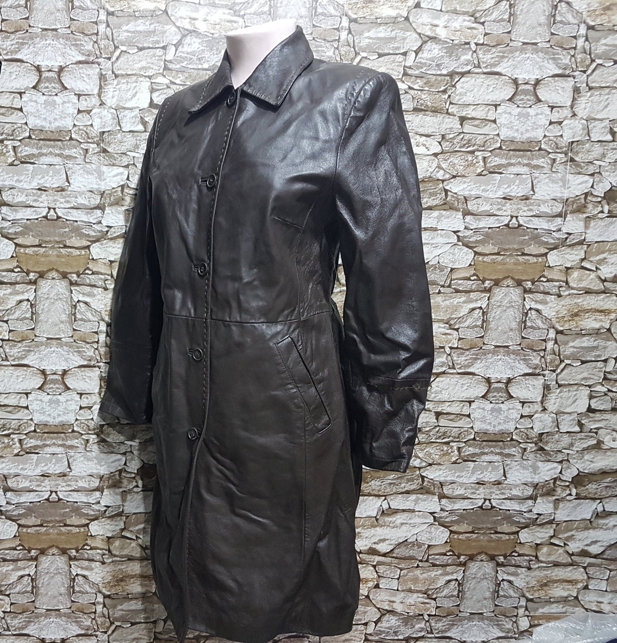 Vintage brown Retro leather coat women size: 44/L /old school | Etsy