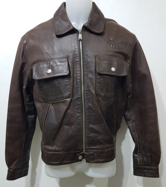 Vintage Dolce Gabbana Genuine Leather Biker Jacket Mens 90s D And G Size M Brown Motorcycle Er
