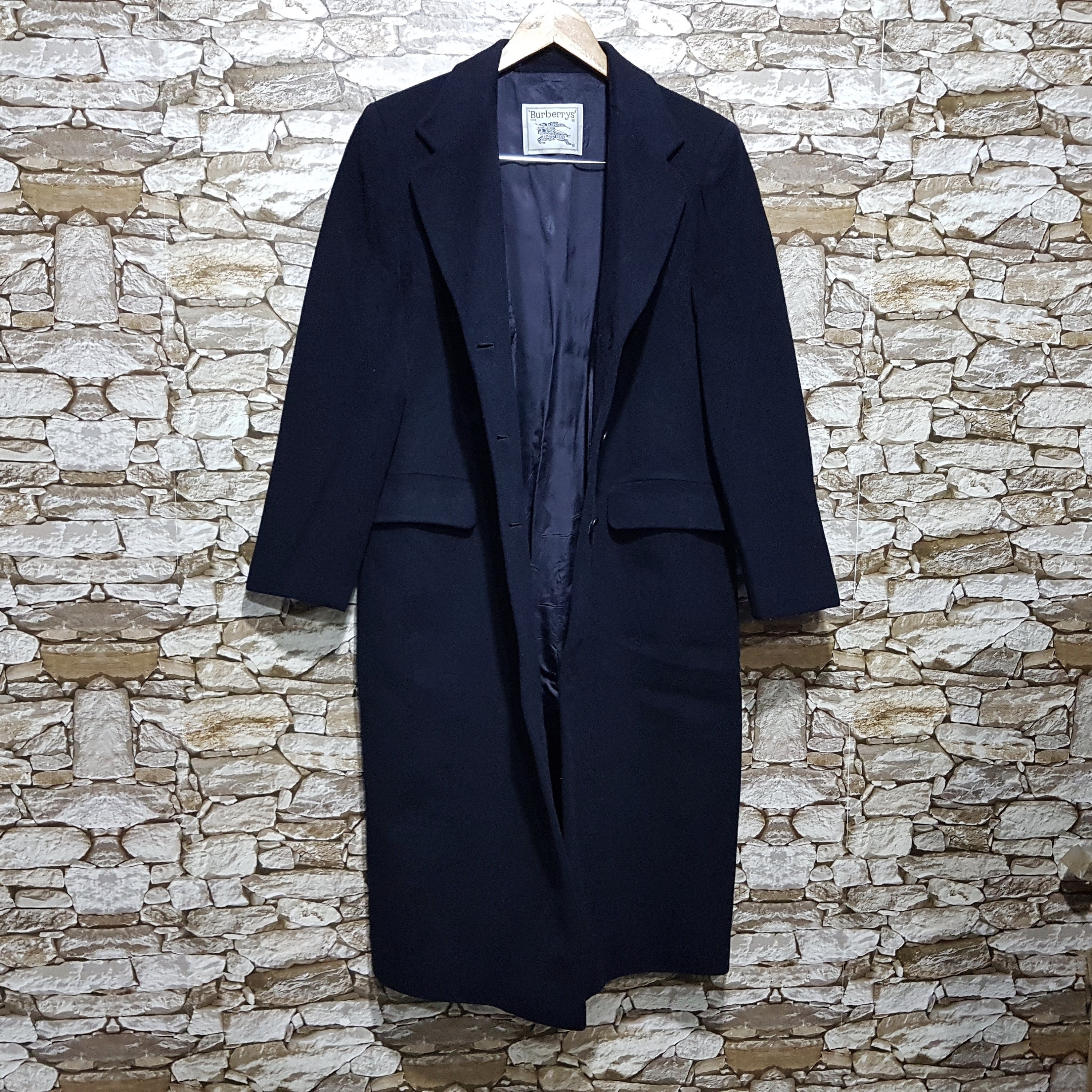 Vintage Burberry Wool Trench Coat Blue Woman Size: 46 - Etsy Denmark