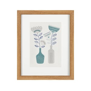 Botanical Bottles Teal - Floral, Scandinavian, Mid Century Modern, Retro, Risograph Print, Wall Art Print, 21cm x 29.7cm (A4).