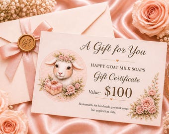Gift Card for Goat Milk Soap | Handmade Soap Gift Certificate | Gift for Her | Luxury Skincare Gift