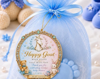 Blue Baby Shower Goat Milk Soap Favor | Baby Powder Scent | 2.5 oz Single Soap | Assorted Baby Shapes