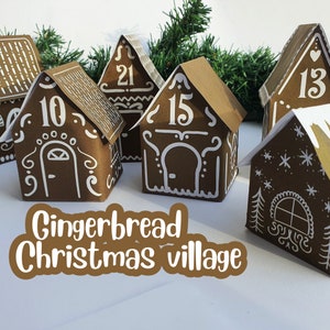 Gingerbread House Advent Calendar Printable Paper House Christmas Countdown Village Craft with Kids Family Christmas Calendar Make at Home