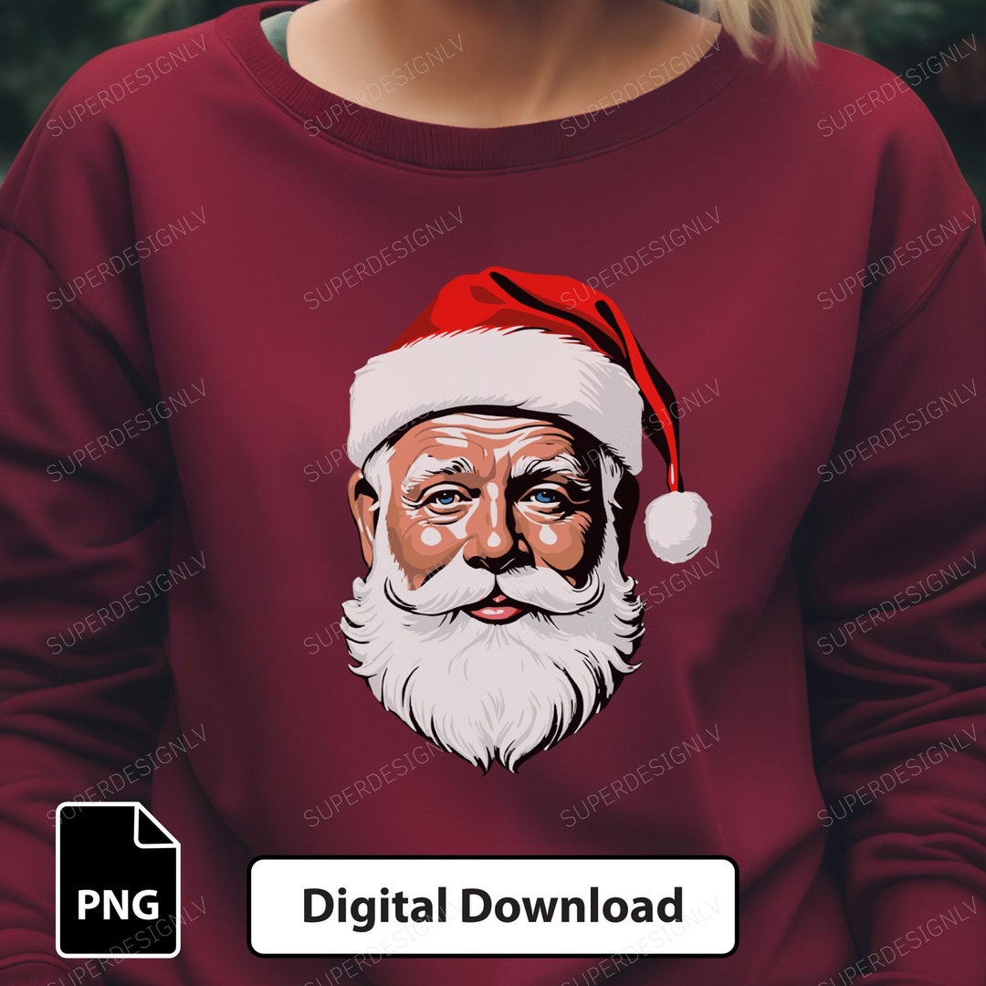 Illustrated Santa Claus Clipart Christmas Design PNG Santaclaus Hat Head for Sublimation Clipart ...