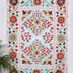 Ricamo suzani copriletto in cotone Suzani, copritavolo sospeso Suzani, copriletto Suzani