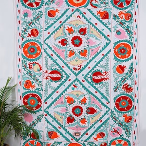 Cotton Suzani Throw Blanket Hand Embroidery Bed sheet Bedspread Suzani Embroidery, Uzbek Suzani,  Suzani Wall Hanging , Assorted .