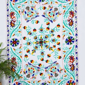 Cotton Suzani Throw Blanket Embroidery Bed sheet Bedspread Suzani Embroidery, Uzbek Suzani, Suzani Wall Hanging