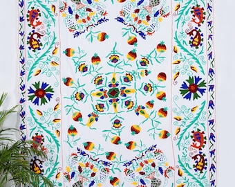 Cotton Suzani Throw Blanket Embroidery Bed sheet Bedspread Suzani Embroidery, Uzbek Suzani, Suzani Wall Hanging