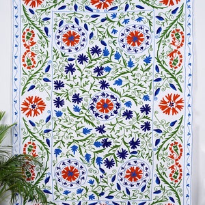 Cotton Suzani Throw Blanket Embroidery Bed sheet Bedspread Suzani Embroidery, Uzbek Suzani, Suzani Wall Hanging
