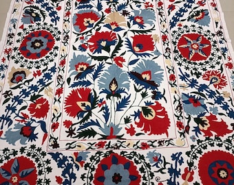 Colcha de algodón Suzani con bordado Suzani, mantel Suzani para colgar en la pared, cubrecama Suzani