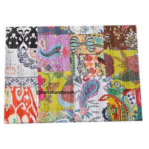 Kantha Quiled Throw Handmade Bedspread Coverlet Throw Bohemian Kantha Stitched Bedding Quilted Bedsheet