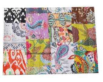 Kantha Quiled Throw Handmade Bedspread Coverlet Throw Bohemian Kantha Stitched Bedding Quilted Bedsheet