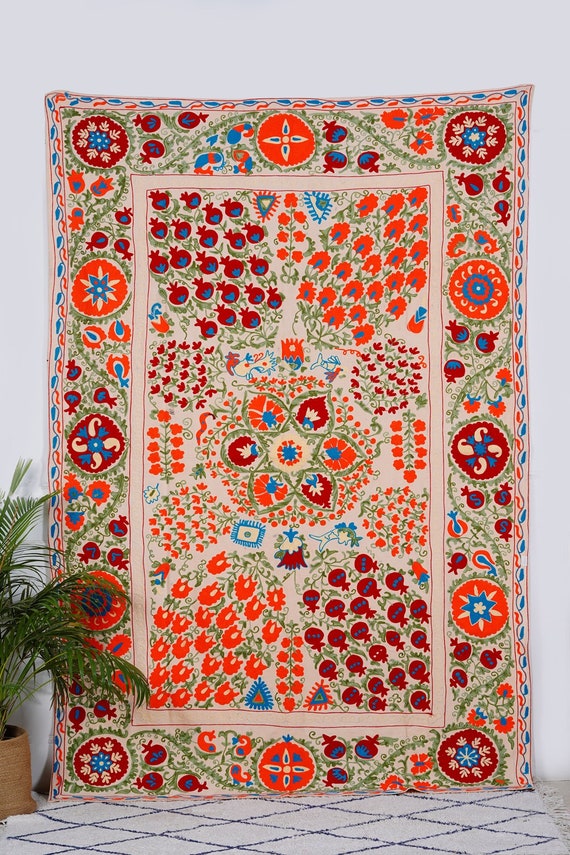 Vintage Suzani Embroidery Throw From Uzbekistan Vintage Suzani Embroidery Throw From Uzbekistan