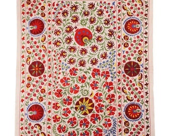 Cotton Suzani Throw Blanket Embroidery Bed sheet Bedspread Suzani Embroidery, Uzbek Suzani,  Suzani Wall Hanging , Assorted .