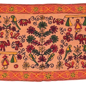 Home Decor Cotton Wall Hanging Handmade Tapestry Elephant Design  Embroidered Work (Size: 34 X 21 Inches)