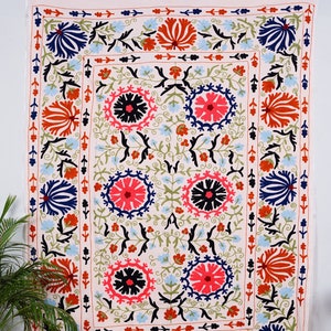 Cotton Suzani throw bedspread suzani embroidery, Suzani wall hanging table cover, Suzani bedcover