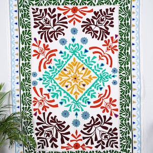 Cotton Suzani throw bedspread suzani embroidery, Suzani wall hanging table cover, Suzani bedcover