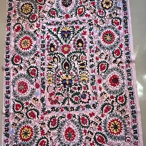Cotton Suzani Throw Blanket Embroidery Bed sheet Bedspread Suzani Embroidery, Uzbek Suzani, Suzani Wall Hanging