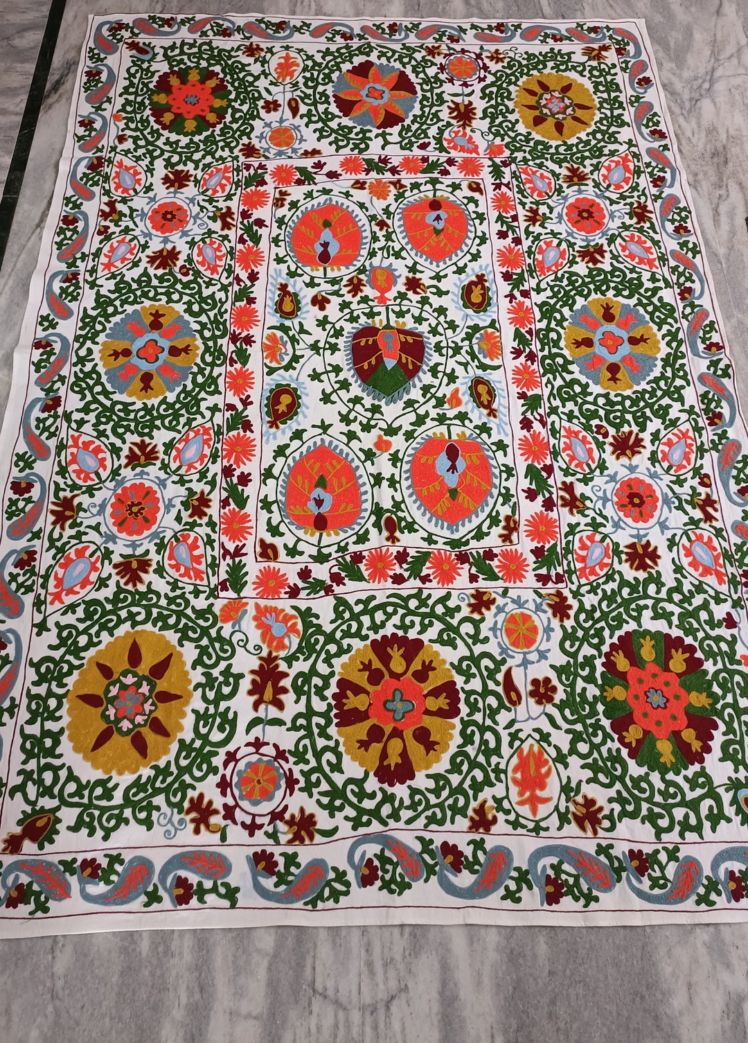 Cotton Suzani Throw Blanket Hand Embroidery Bed Sheet Etsy