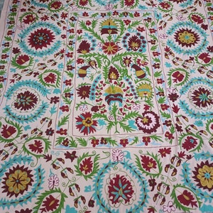 Cotton Suzani Throw Blanket Embroidery Bed sheet Bedspread Suzani Embroidery, Uzbek Suzani, Suzani Wall Hanging 220x280 CM