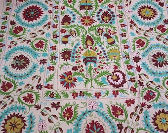 Cotton Suzani Throw Blanket Embroidery Bed sheet Bedspread Suzani Embroidery, Uzbek Suzani, Suzani Wall Hanging 220x280 CM