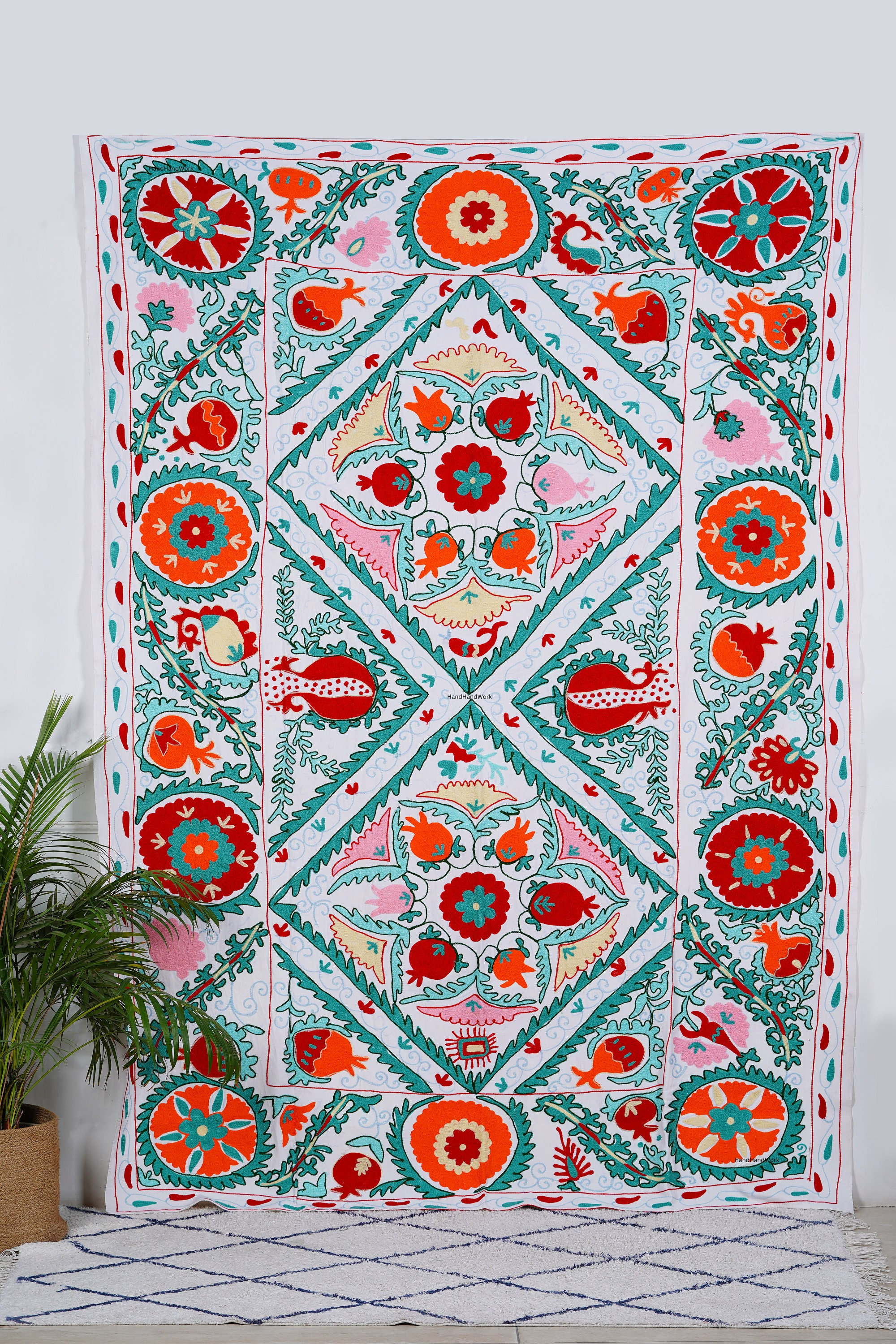 Cotton Suzani Throw Blanket Hand Embroidery Bed sheet Bedspread Suzani Embroidery Uzbek Suzani Suzani Wall Hanging Assorted