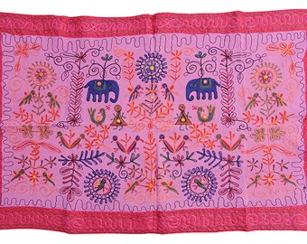 Cotton Wall Hanging Handmade Elephant Design Home Decor Tapestry Embroidered Work Wall Hanging (Size: 50 X 32 Inches)