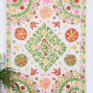 Cotton Suzani Throw Blanket Embroidery Bed sheet Bedspread Suzani Embroidery, Uzbek Suzani, Suzani Wall Hanging