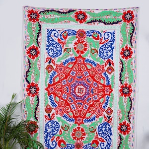 Cotton Suzani throw bedspread suzani embroidery, Suzani wall hanging table cover, Suzani bedcover