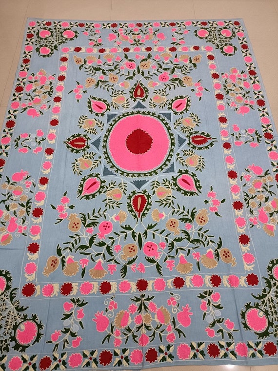 Cotton Suzani throw bedspread suzani embroidery, Suzani wall hanging table cover, Suzani bedcover