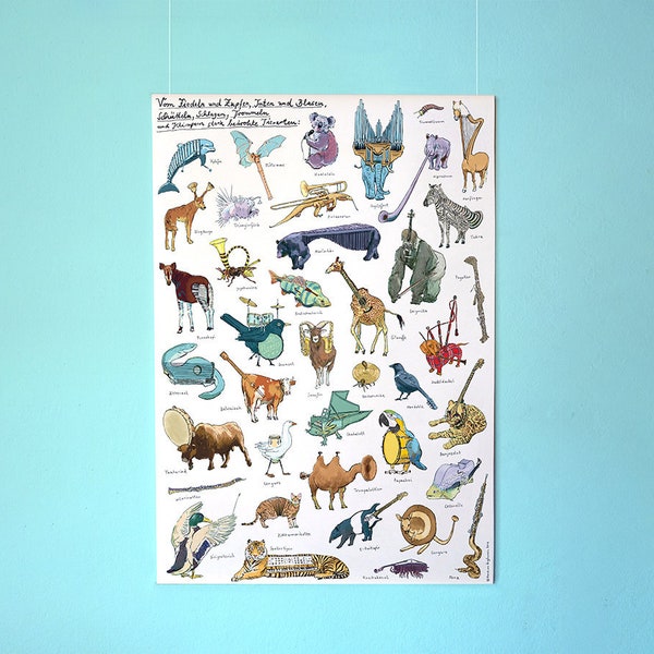Die Instrumentiere. Poster DIN A1 mit tönenden Wortspiel-Tieren