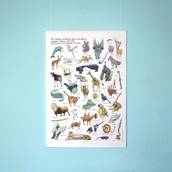Die Instrumentiere. Poster DIN A2 mit tönenden Wortspiel-Tieren