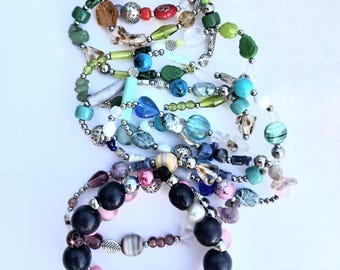 Mixed bead bracelet, stretch beaded Boho bracelets handmade in the UK, bright summer colourful jewellery, stacking bracelets