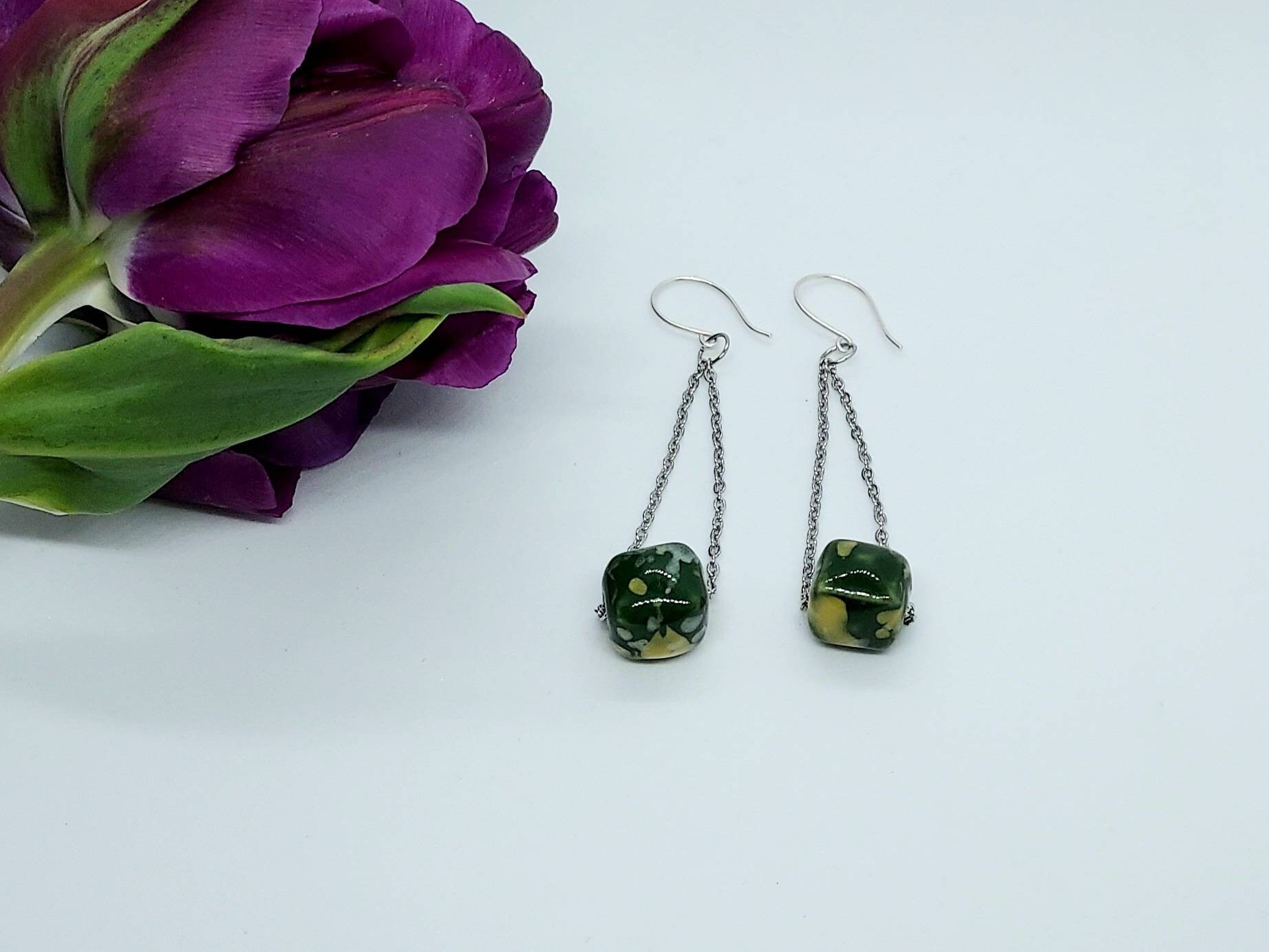 Ceramic Bead Dangle Earrings UK Extra Long Dangle Earrings Etsy UK