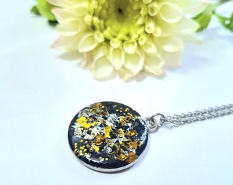 Celestial Long Necklace, Handmade Silver Gold Black Pendant, Space Inspired Jewellery, Sparkly Artisan Necklace, Unique Everyday Gift