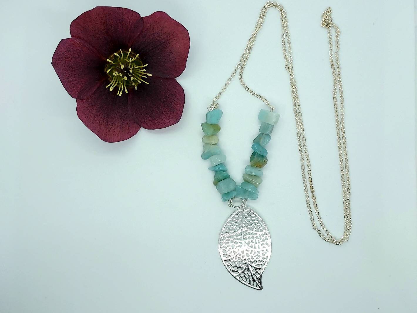 Amazonite Necklace Long Chain With Pendant Necklace With - Etsy UK