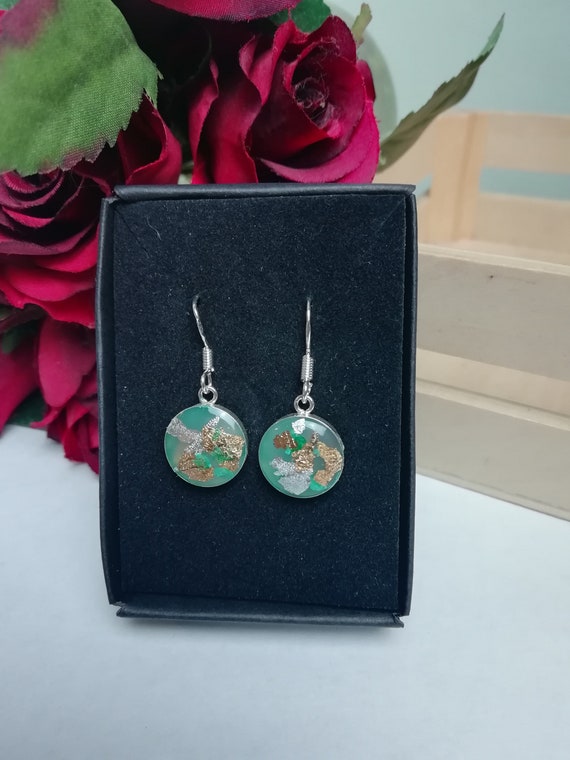 Textured 3d sterling silver earrings uk, green dangle earrings for her, unique purple jewellery for women, one of a kind drop earrings